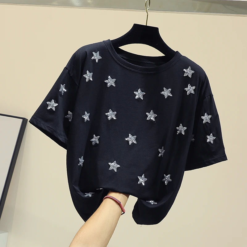 White Tshirt Women Korean Style Loose T-shirt Short Sleeves Tees Girls Ladies New Pure Cotton Sequins Star T-shirts Basic Tops
White Tshirt Women Korean Style Loose T-shirt Short Sleeves Tees Girls Ladies New Pure Cotton Sequins Star T-shirts Basic Tops