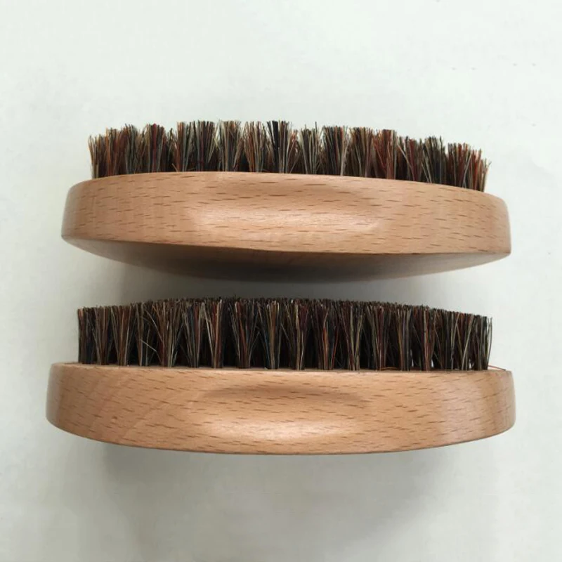 Image Natural Boar Bristle Beard Brush Mustache Military Round Wood Handle Men s Beard Brush Face Message Facial Hair Beard Oil M02955