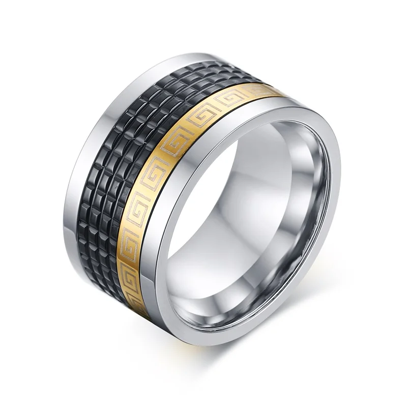 Free Engraving 12mm Men's Stainless Steel Tri Color Spinner Rings with Grid Design
Free Engraving 12mm Men's Stainless Steel Tri Color Spinner Rings with Grid Design