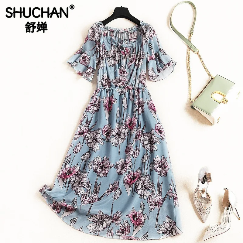 Shuchan 100% Natural Silk Designer Women Dresses 2018 High Quality Elastic Waist Butterfly Sleeve Slash Neck Print Beach 11569
Shuchan 100% Natural Silk Designer Women Dresses 2018 High Quality Elastic Waist Butterfly Sleeve Slash Neck Print Beach 11569