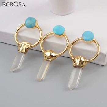 BOROSA 5PCS Gild Aura Druzy Crystal Quartz Point With Round Natural Turquoises Charm Fully Handmade Pendants Boho Necklace G1807
BOROSA 5PCS Gild Aura Druzy Crystal Quartz Point With Round Natural Turquoises Charm Fully Handmade Pendants Boho Necklace G1807