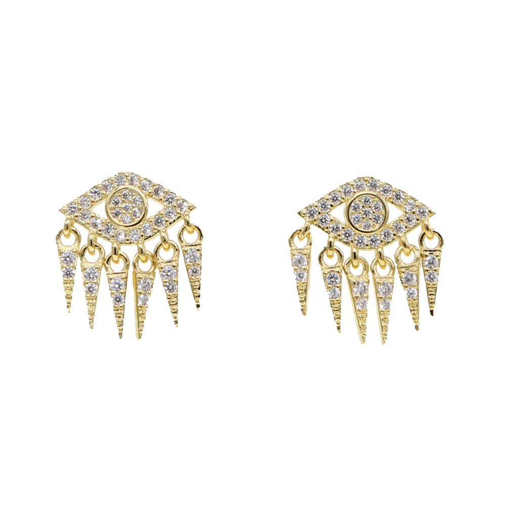 Cute new arrived sparking bling white cubic zirconia cz evil eye stud with tassel spike charm elegance floating charm earring
Cute new arrived sparking bling white cubic zirconia cz evil eye stud with tassel spike charm elegance floating charm earring