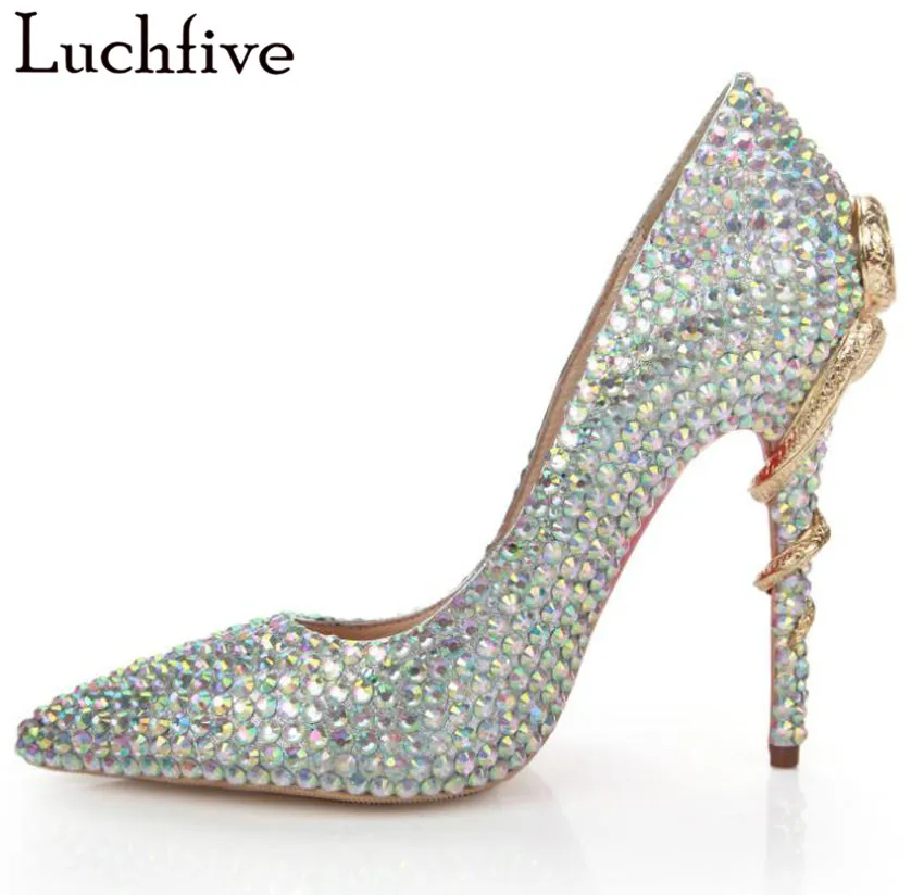 Bling bing Gold metal snake high heels dress shoes women crystal pearled genuine leather pointed toe pumps chaussures femme
Bling bing Gold metal snake high heels dress shoes women crystal pearled genuine leather pointed toe pumps chaussures femme