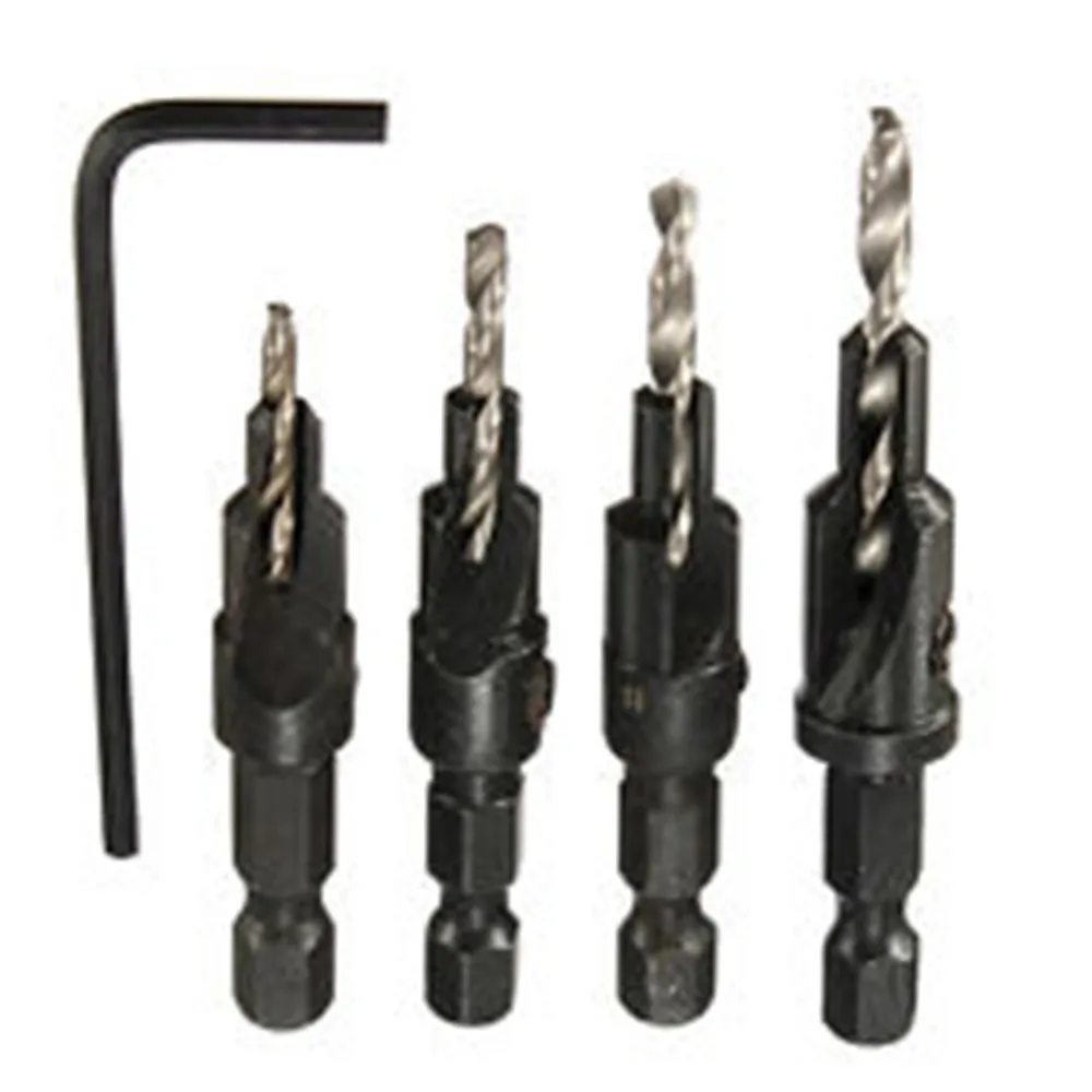 Фото 4pcs 1/4 Hex Quick Change Shank Countersink Tapered Drills Bits Cone Reaming Drill Bit Set Wood Woodworking Tools 6# 8# 10# 12# |