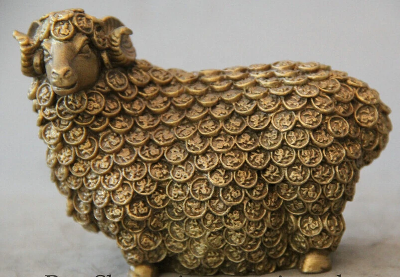 326@g++Chinese Folk Brass Zodiac Year Sheep Money Coin Wealth Rich Statue Sculpture
326@g++Chinese Folk Brass Zodiac Year Sheep Money Coin Wealth Rich Statue Sculpture