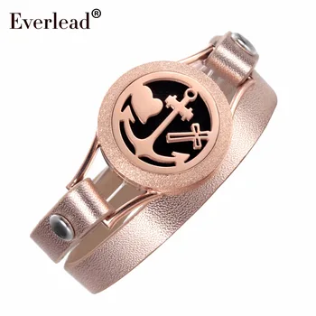 EVERLEAD new design Wrap Bracelets for Women Rose Gold color Anchor heart leather bracelet perfume 25mm diffuser locket bangle
EVERLEAD new design Wrap Bracelets for Women Rose Gold color Anchor heart leather bracelet perfume 25mm diffuser locket bangle