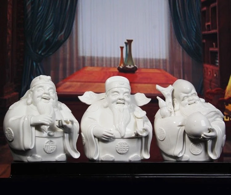 China Pottery Dehua White Porcelain Fu Lu Shou Longevity God Buddha Ruyi Statue
China Pottery Dehua White Porcelain Fu Lu Shou Longevity God Buddha Ruyi Statue