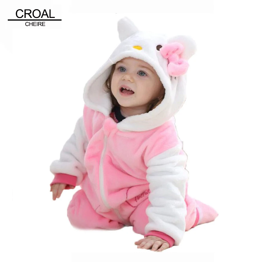 Image Kawaii Hello Kitty Panda Baby Girls Clothes Animal Baby Rompers Costume Winter Fleece Clothes For Boys Warm Snowsuit Jumpsuit