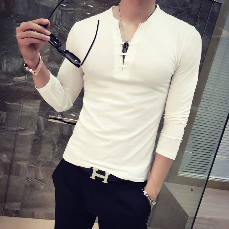 Men's T-Shirts Solid color China style retro sexy tight V-neck long-sleeved T-shirt Autumn 2018 Slim new fashion men clothing
Men's T-Shirts Solid color China style retro sexy tight V-neck long-sleeved T-shirt Autumn 2018 Slim new fashion men clothing