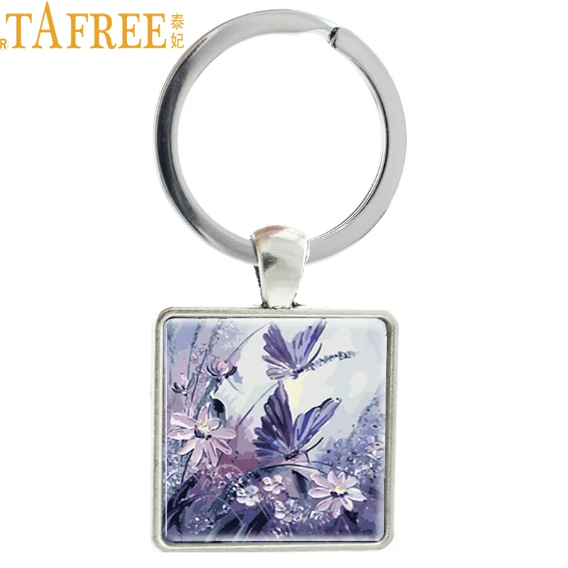 TAFREE Cute Animal keychain Peacock Swan penguin Feather Key chain Chinese style Butterflies love flower women jewelry TB29 | Украшения и