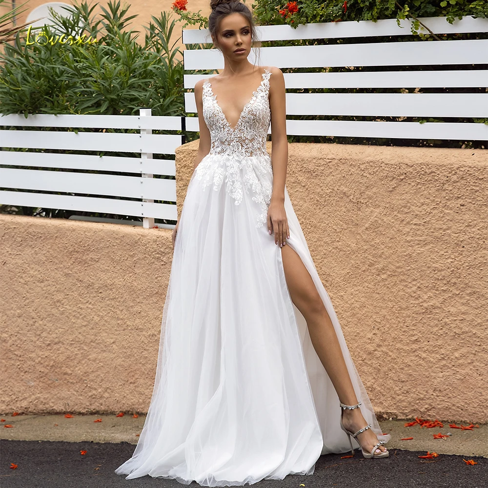Loverxu простое свадебное платье трапециевидной формы с v-образным вырезом нежные