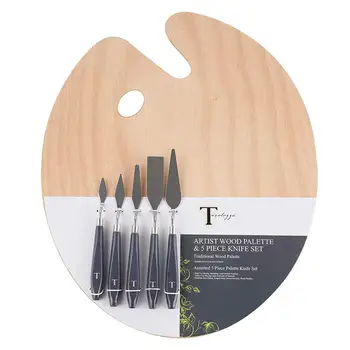 Tavolozza Palette Knives Set 5 Pcs with wooden Painting Palette, Fine 5pcs Metal Knife for Oil Paint with gray Wood Handle and o
Tavolozza Palette Knives Set 5 Pcs with wooden Painting Palette, Fine 5pcs Metal Knife for Oil Paint with gray Wood Handle and o