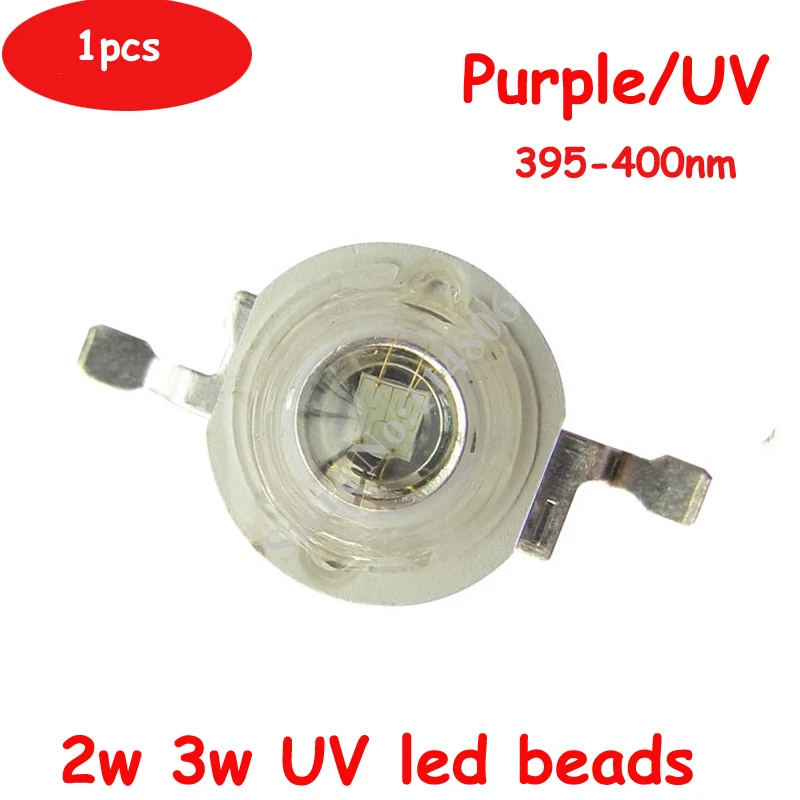 

Free Shipping 1pcs 45mil 2W 3W 3.4V 600~700mA UV Ultraviolet 395nm-400nm LED Diodes Bead Part Light For Sterilization