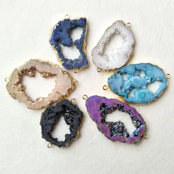 10pcs Natural Gold Plated Agate geode Slice Connector Double Bail Quartz Drusy For DIY Making Bracelet necklace Jewelry CT58
10pcs Natural Gold Plated Agate geode Slice Connector Double Bail Quartz Drusy For DIY Making Bracelet necklace Jewelry CT58