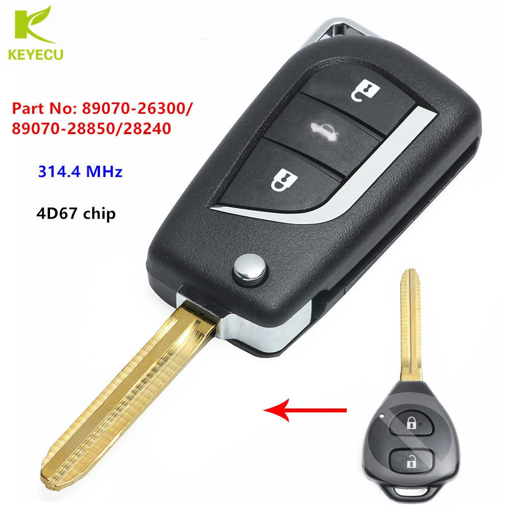 KEYECU Replacement Upgarded Flip Remote Key Fob 314.4MHz 4D67 Chip for TOYOTA Corolla Rav4 Tarago 89070-26300/89070-28850/28240
KEYECU Replacement Upgarded Flip Remote Key Fob 314.4MHz 4D67 Chip for TOYOTA Corolla Rav4 Tarago 89070-26300/89070-28850/28240