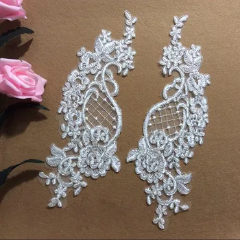 5 Pairs/lot Gorgeous Ivory/Ivory with silver thread Alencon Bridal Lace Trim Appliques
5 Pairs/lot Gorgeous Ivory/Ivory with silver thread Alencon Bridal Lace Trim Appliques