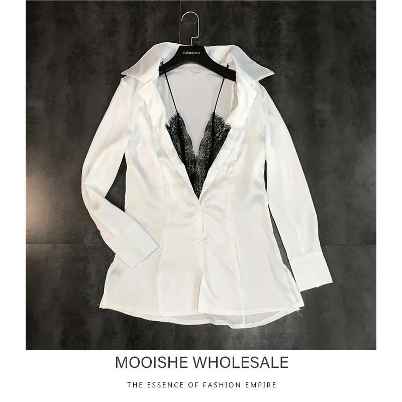 Sexy Lace Inside Splicing Sling White Shirts Women Fake Two Pieces Shirt Women 2019 Spring New Lace Shirts
Sexy Lace Inside Splicing Sling White Shirts Women Fake Two Pieces Shirt Women 2019 Spring New Lace Shirts