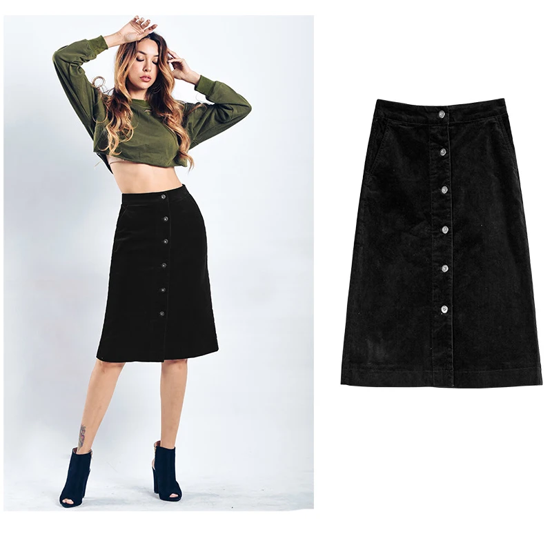 2018 High Waist Women Skirt Corduroy Women A-Line Spring Skirt Vintage Single Button Women Sexy Black Skirt Femme Elastic Waist
2018 High Waist Women Skirt Corduroy Women A-Line Spring Skirt Vintage Single Button Women Sexy Black Skirt Femme Elastic Waist