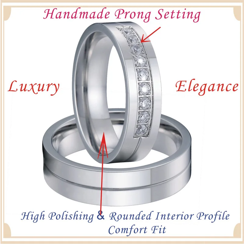 Anniversary Silver Color Men\`s Wedding Band Couple Rings pair set handmade titanium steel women\`s rings 5 (3)