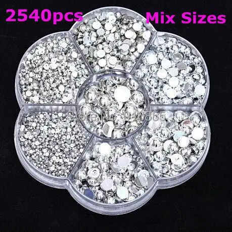 

Sales!Silver 2540Pcs Mixed 2-8mm With Box Packing Craft ABS Imitation Pearls Half Round Flatback Pearls Resin Beads For DIY Deco