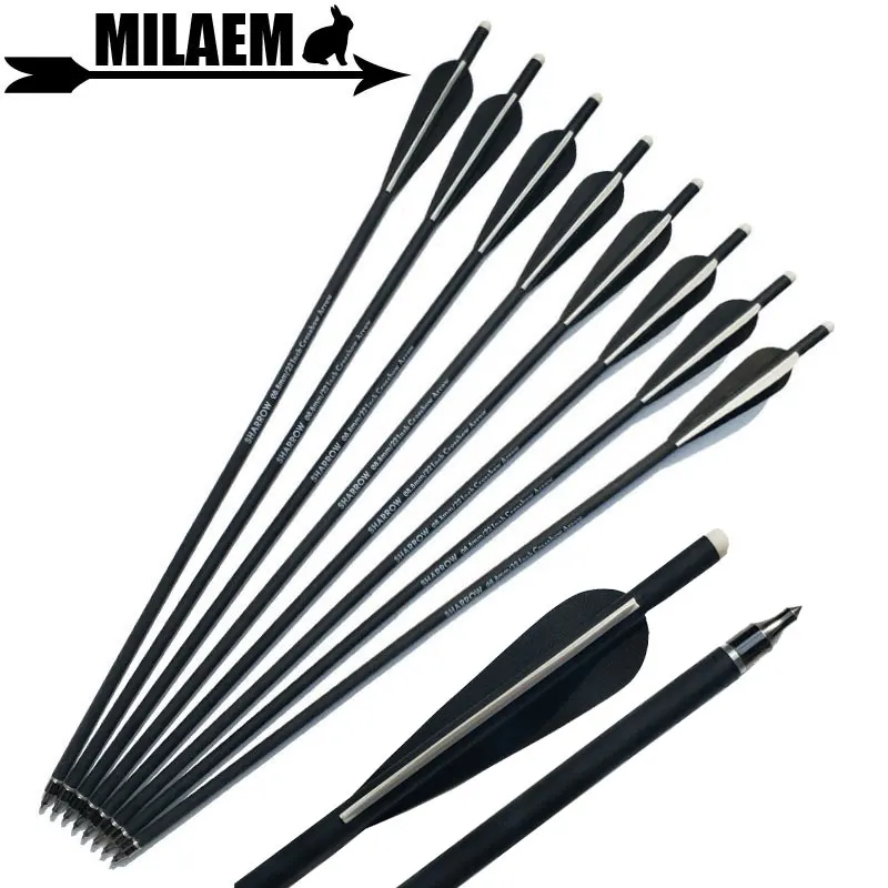 24pcs 22inch Archery Crossbow Arrow Bolts Carbon Replaceable Broadhead Rubber Vanes OD8.8mm Shooting Accessories | Спорт и