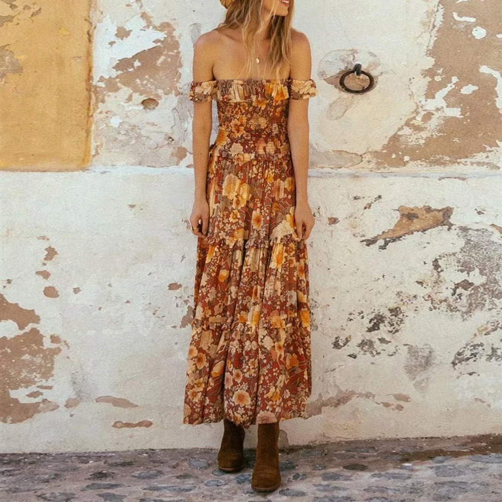 Boho Beach Wrap Chest Womens Dress Floral Print Out Off Shoulder Ruffle Stitching Summer Dress Rayon A-line Strapless Long Dress
Boho Beach Wrap Chest Womens Dress Floral Print Out Off Shoulder Ruffle Stitching Summer Dress Rayon A-line Strapless Long Dress