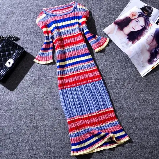 knitted Striped Dress Women Stretch package hip O-Neck half Sleeve knee-length Dress
knitted Striped Dress Women Stretch package hip O-Neck half Sleeve knee-length Dress