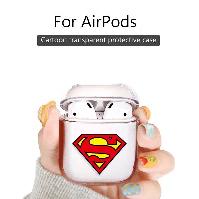 Marvel Superman S logo Transparent Plastic Hard Shockproof Protector Case For Airpods Wireless earphone Protective Cover Cartoon
Marvel Superman S logo Transparent Plastic Hard Shockproof Protector Case For Airpods Wireless earphone Protective Cover Cartoon