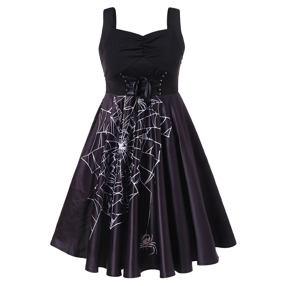 2019 new Vintage women Corset Plus Size Halloween Spider Web Print A Line Dress femal Knee-Length Sweetheart Neck Sleeveless Dre
2019 new Vintage women Corset Plus Size Halloween Spider Web Print A Line Dress femal Knee-Length Sweetheart Neck Sleeveless Dre
