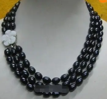 

3 rows 9-10south sea Black natural Pearl Necklace 17" 18" 19" beautiful clasp@