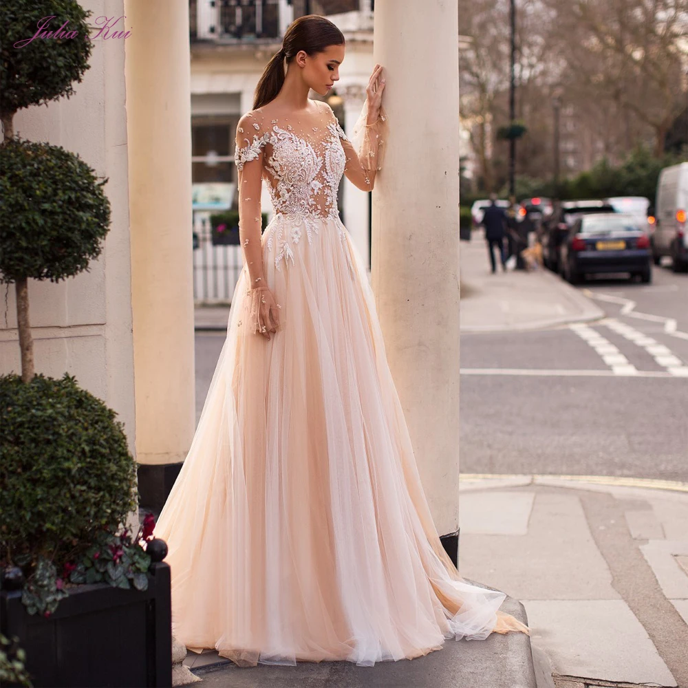 Julia Kui Beaded Pearls Scoop Neck A-Line Wedding Dress Button Back Elegant Light Champagne Bride Gowns Vestido De Novia
Julia Kui Beaded Pearls Scoop Neck A-Line Wedding Dress Button Back Elegant Light Champagne Bride Gowns Vestido De Novia