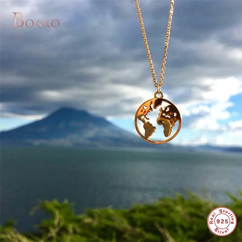 Charm S925 Sterling Sliver World Map Pendant Necklaces For WomenGold Color Round Globe Choker Simple Chain Necklaces Jewelry Z4
Charm S925 Sterling Sliver World Map Pendant Necklaces For WomenGold Color Round Globe Choker Simple Chain Necklaces Jewelry Z4