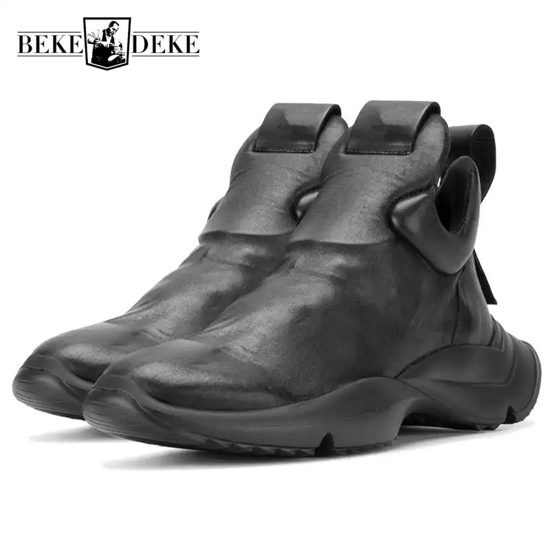 mens black leather slip on trainers