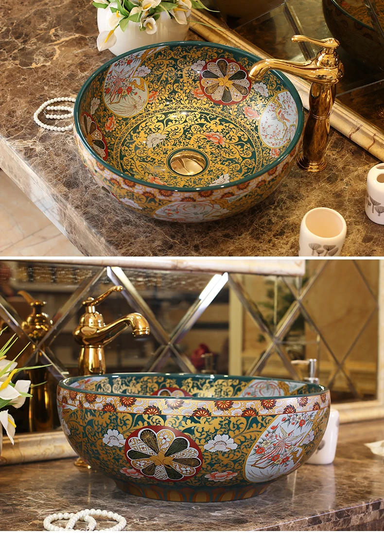 Jingdezhen ceramic sanitary ware art counter basin wash basin lavabo sink Bathroom sink chinese round art wash basin (6)