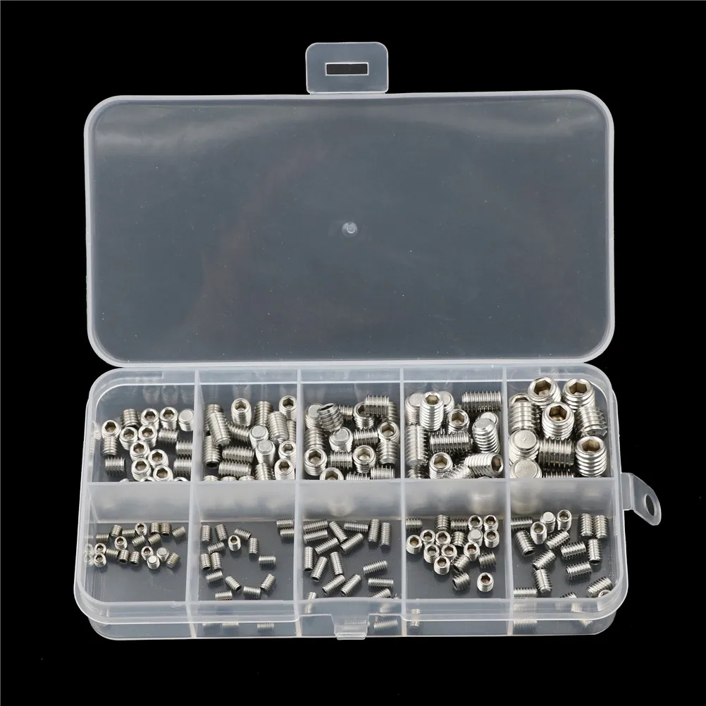 200Pcs/set 304 Stainless Steel Wood Screws Allen Head Socket Hex Set Grub Screw Assortment Cup Point Parafuso Assortment
200Pcs/set 304 Stainless Steel Wood Screws Allen Head Socket Hex Set Grub Screw Assortment Cup Point Parafuso Assortment