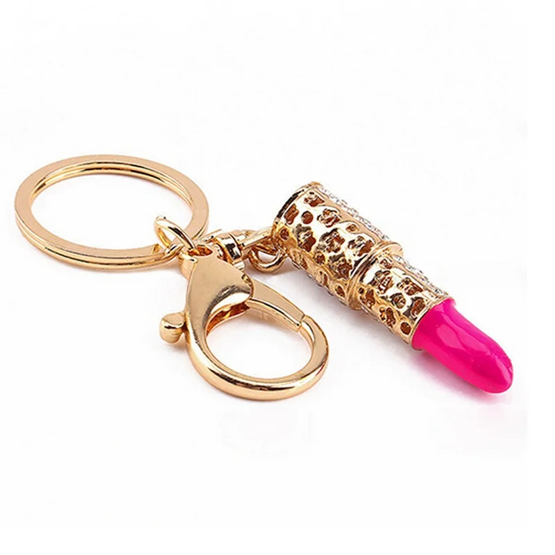 Lipstick-Rhinestone-Crystal-Keyring-Charm-Pink-Pendant-Car-Gold-KeyChain-For-Woman-Gift-GM469 (3)