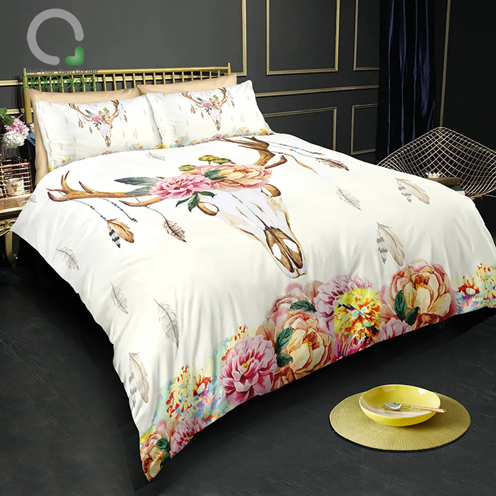 BOMCOM 3D Digital Printing Vintage Watercolor Deer Skull Peony Flowers Bohemia Duvet Cover Sets 100% Microfiber, Ivory
BOMCOM 3D Digital Printing Vintage Watercolor Deer Skull Peony Flowers Bohemia Duvet Cover Sets 100% Microfiber, Ivory
