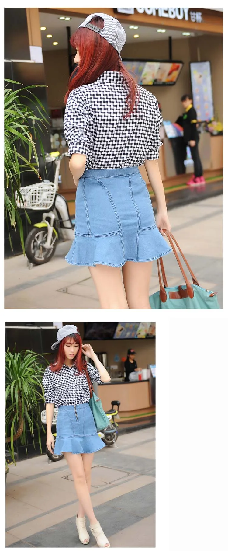2018 fashion autumn newWomen's Clothing Summer Denim Skirts Plus Size Empire Stretch Sexy Jean Skirt Ladies Blue Jupe Ruffles Mini A-line Skirts (2)
