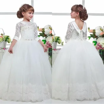 Three Quarter Sleeves Special Occasion Gown Flower Girl Dresses Girls Pageant Dresses White First Communion Gown Holy Dress 
Three Quarter Sleeves Special Occasion Gown Flower Girl Dresses Girls Pageant Dresses White First Communion Gown Holy Dress