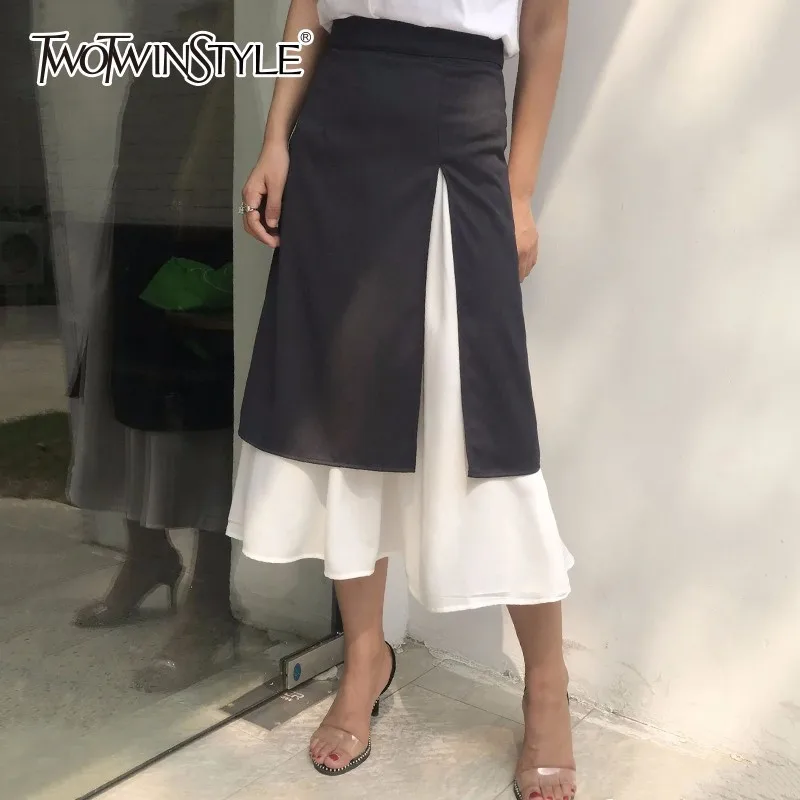 TWOTWINSTYLE Patchwork Skirt For Women High Waist Zipper Split Asymmetrical Long Holiday Skirts 2018 Summer Fashion Vintage New
TWOTWINSTYLE Patchwork Skirt For Women High Waist Zipper Split Asymmetrical Long Holiday Skirts 2018 Summer Fashion Vintage New