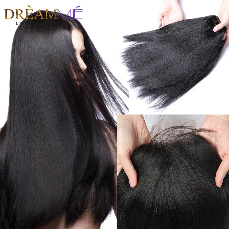 brazilian virgin hair light yaki straight human hair extension with closure (1)
