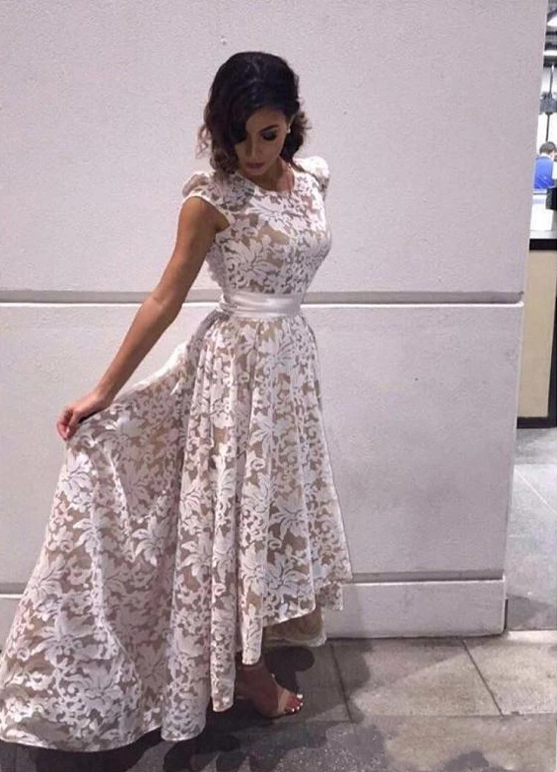 2019 New Elegant Cap Sleeves High Low Evening Dresses White Champagne Lining Lace Appliques Formal Party Prom Gowns Vestidos
2019 New Elegant Cap Sleeves High Low Evening Dresses White Champagne Lining Lace Appliques Formal Party Prom Gowns Vestidos
