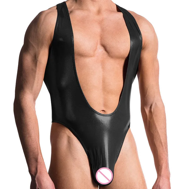 Men's imitation leather appeal bodysuit Open chest vest Black leather club tank top underwear men
Men's imitation leather appeal bodysuit Open chest vest Black leather club tank top underwear men