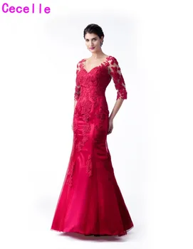 2019 Red Lace Mermaid Long Mother of the Bride Dresses With Half Sleeves V Neck Mother's Formal Evening Gowns New Arrival
2019 Red Lace Mermaid Long Mother of the Bride Dresses With Half Sleeves V Neck Mother's Formal Evening Gowns New Arrival