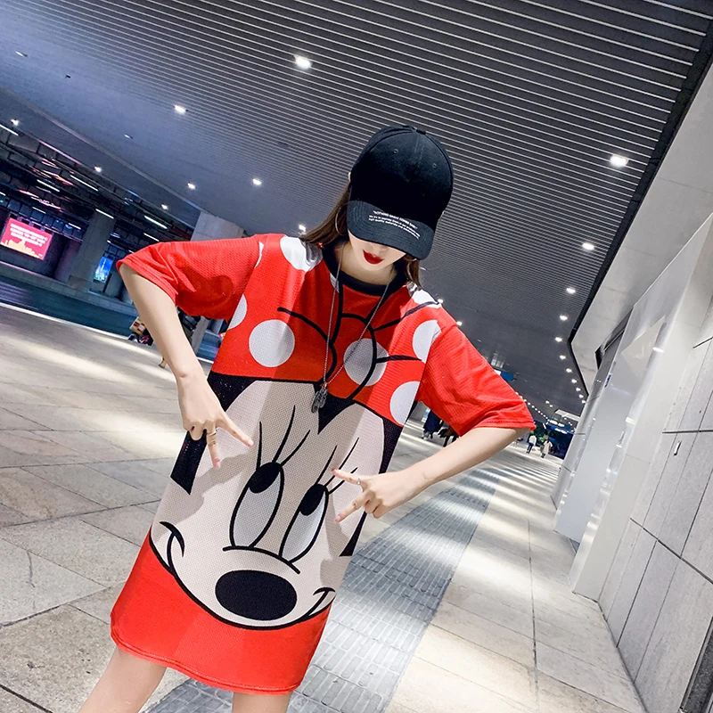 Summer short-sleeved dress female 2019 spring and summer new bow Minnie print mesh T-shirt female long section
Summer short-sleeved dress female 2019 spring and summer new bow Minnie print mesh T-shirt female long section