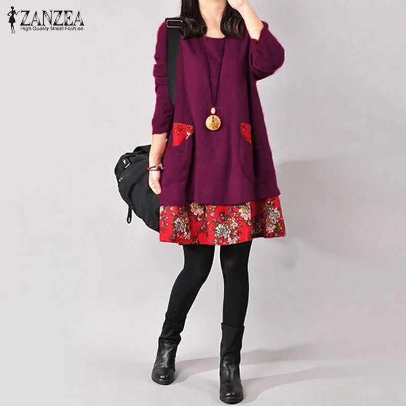 ZANZEA Winter Dress Women Vintage Floral Print Dresses 2019 Autumn Pockets Long Sleeve Loose Casual Party Mini Vestido Plus Size
ZANZEA Winter Dress Women Vintage Floral Print Dresses 2019 Autumn Pockets Long Sleeve Loose Casual Party Mini Vestido Plus Size
