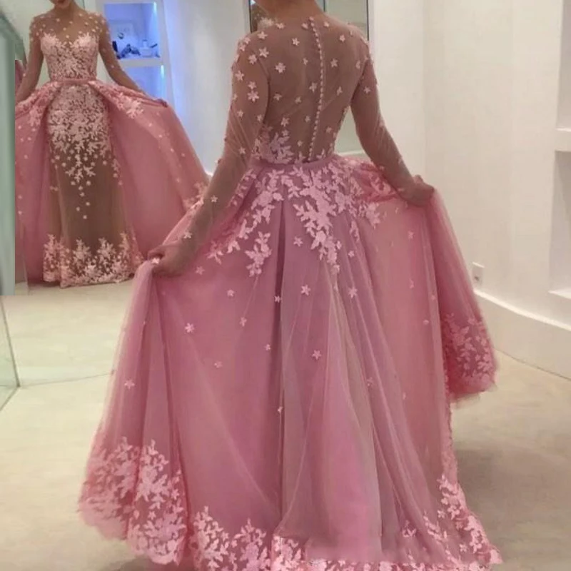 Jewel Illusion Evening Dresses Removable Tail Tulle Evening Gowns abiye gece elbisesi Long Formal Dress Long Sleeve Appliques
Jewel Illusion Evening Dresses Removable Tail Tulle Evening Gowns abiye gece elbisesi Long Formal Dress Long Sleeve Appliques