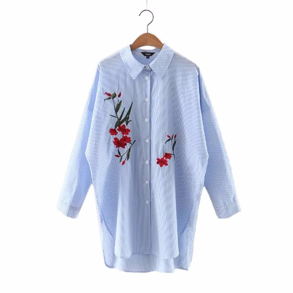 Women elegant striped embroidery floral long blouses full cotton ladies office wear loose shirts split casual tops blusas LT1020
Women elegant striped embroidery floral long blouses full cotton ladies office wear loose shirts split casual tops blusas LT1020