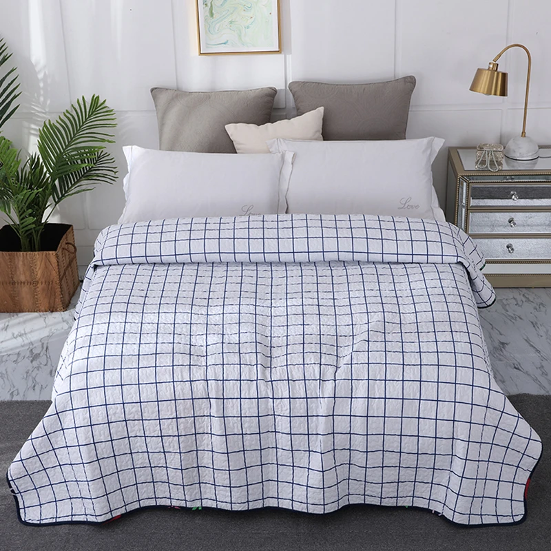 White Blue Plaid Printed Simple European Soft Summer Sheet Double layer Blanket Quilted Coverlet/ Bedspread/Quilt king queen #sw
White Blue Plaid Printed Simple European Soft Summer Sheet Double layer Blanket Quilted Coverlet/ Bedspread/Quilt king queen #sw