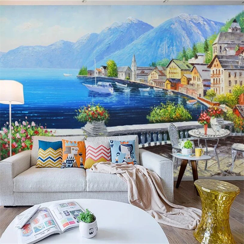 

Custom wallpaper 3d mural papier peint giant ultra high definition romantic fresh love sea oil painting TV background wall paper